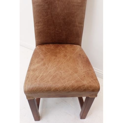 455 - A set of six rollback tan leather and cow hide dining chairs by Indigo of Matlock.