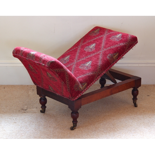 438 - A Victorian walnut gout stool - maker's stamp 'I Parris' to seat frame, the later upholstered hinged... 