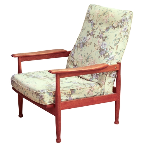 422 - A 1960s Guy Rogers Manhattan teak open armchair - the swept rectangular back over shaped arms and a ... 