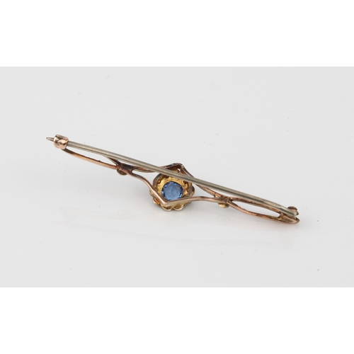 191 - A Victorian 9ct gold, topaz and seed pearl bar-brooch - stamped '9ct', with a central round cut topa... 