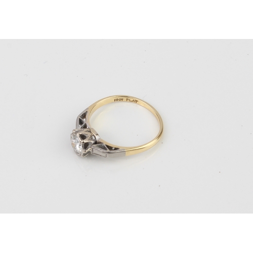 198 - A mid-century 18ct yellow gold, platinum and diamond single stone ring - the approx. 0.42ct brillian... 