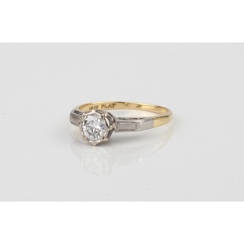 198 - A mid-century 18ct yellow gold, platinum and diamond single stone ring - the approx. 0.42ct brillian... 