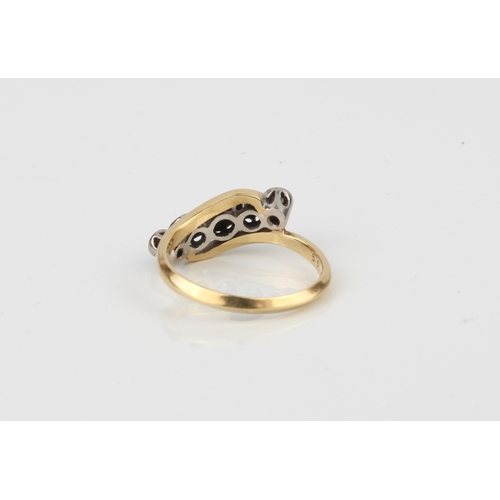 245 - A mid-century 18ct yellow gold, platinum and diamond five stone twist ring - marked '18CT PLAT.', si... 