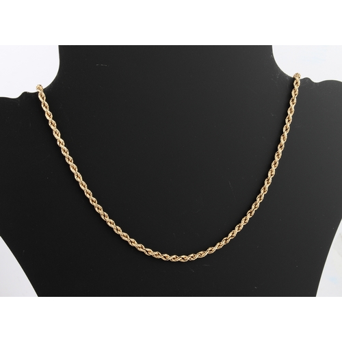 251 - A 9ct yellow gold rope twist necklace - 1987 London import marks, 54.5 cm long.