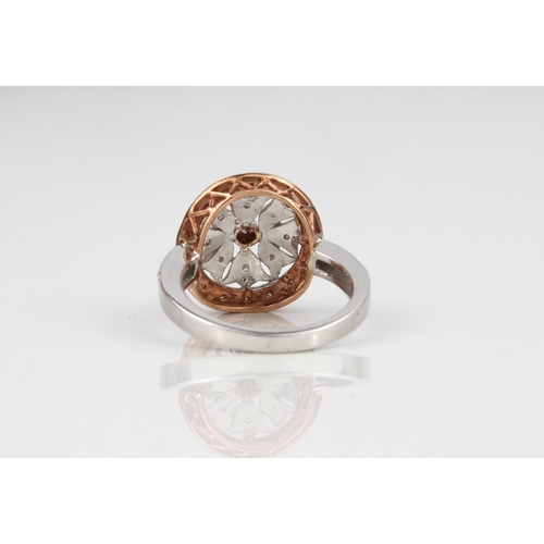 224 - A 9ct white and rose gold and diamond floral cluster ring - the pierced halo style floral cluster se... 