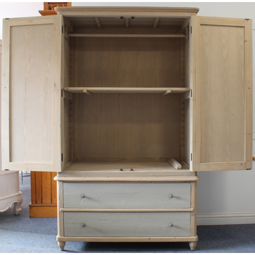 407 - A 19th century style painted pine linen press - the shallow moulded top over a pair of arched panell... 