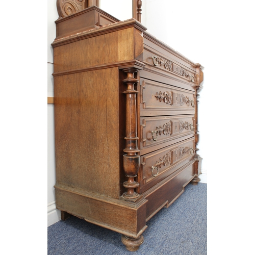 461 - A French walnut and marble dressing chest with mirror - late 19th century, the tall mirrored back wi... 