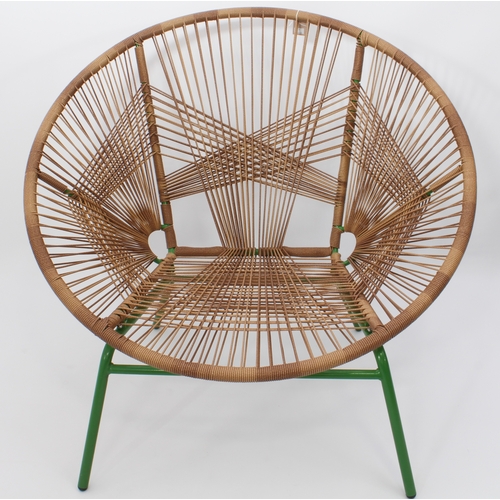 491 - A pair of retro 1960s style Habitat Jambi chairs - the rattan seats on green painted tubular metal f... 