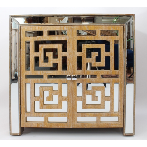 492 - A pair of mirrored and limed honey oak side cabinets - modern, in the Art Deco style, the mirrored t... 