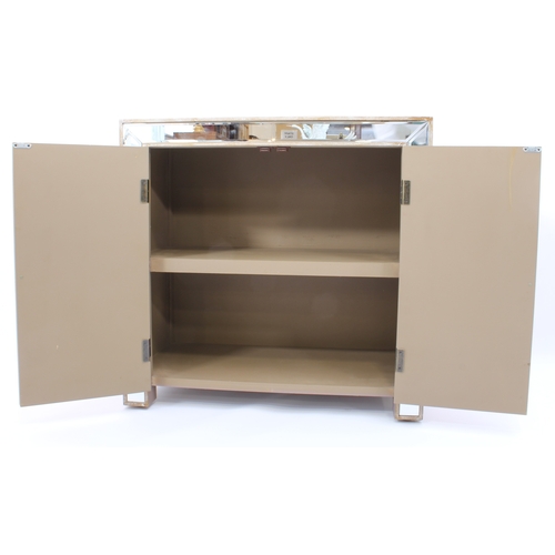 492 - A pair of mirrored and limed honey oak side cabinets - modern, in the Art Deco style, the mirrored t... 