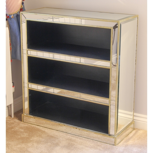 512 - An Art Deco style mirrored open bookcase - with bevelled mirrored top, giltwood edges and three open... 