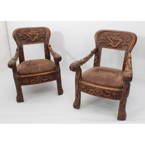 58 - A pair of Anglo-Chinese carved hardwood spoon back armchairs - c.1900