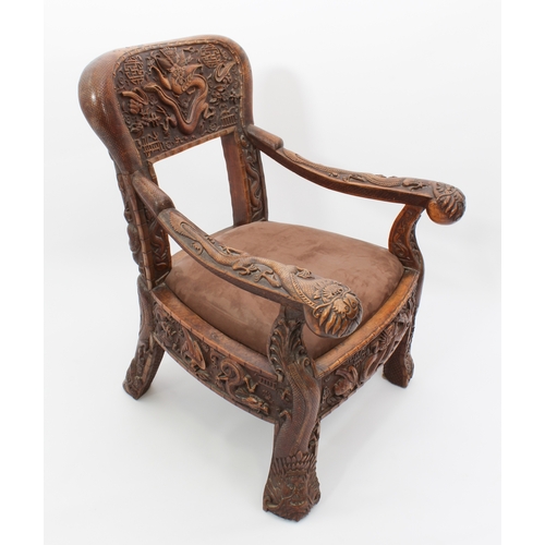 58 - A pair of Anglo-Chinese carved hardwood spoon back armchairs - c.1900