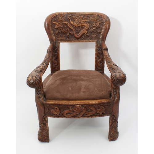 58 - A pair of Anglo-Chinese carved hardwood spoon back armchairs - c.1900