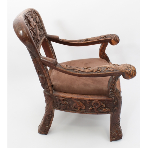 58 - A pair of Anglo-Chinese carved hardwood spoon back armchairs - c.1900