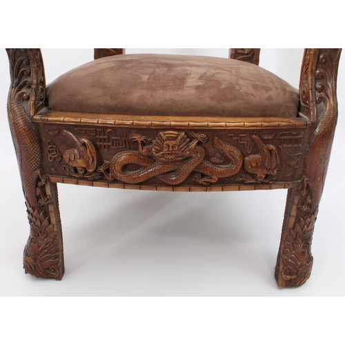 58 - A pair of Anglo-Chinese carved hardwood spoon back armchairs - c.1900