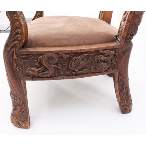 58 - A pair of Anglo-Chinese carved hardwood spoon back armchairs - c.1900