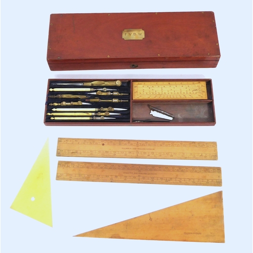 626 - A good mahogany cased draughtsman's set by Elliott of London - with lift-out upper tray, fitted with... 