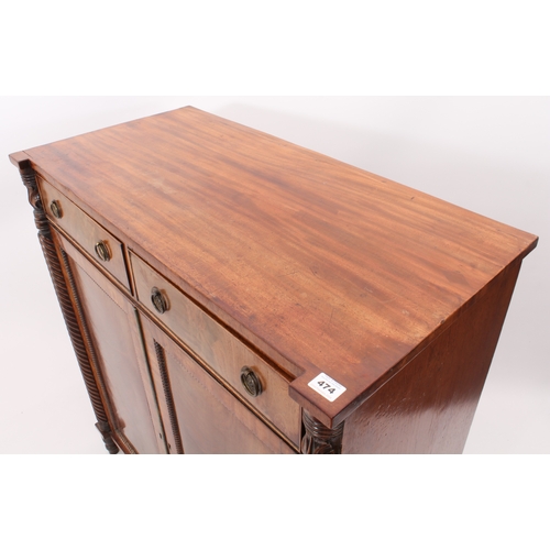 474 - A Regency mahogany chiffonier - the rectangular top with outset front angles, on foliate carved and ... 