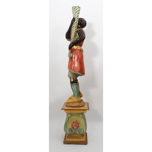 555 - A polychrome painted and parcel gilt composite Blackamoor torchere - late 20th century, the figure s... 