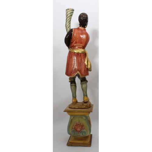 555 - A polychrome painted and parcel gilt composite Blackamoor torchere - late 20th century, the figure s... 