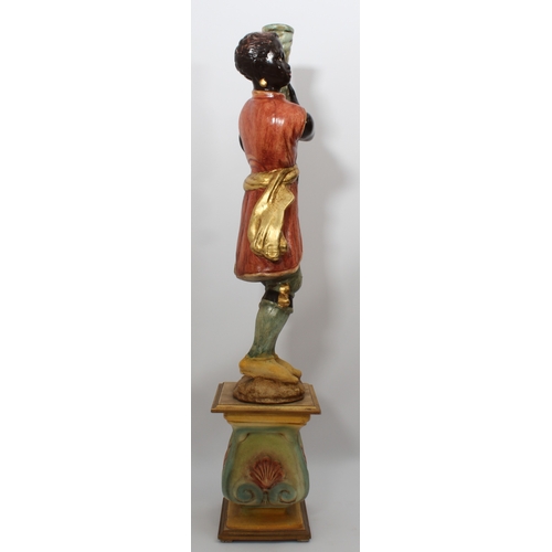 555 - A polychrome painted and parcel gilt composite Blackamoor torchere - late 20th century, the figure s... 