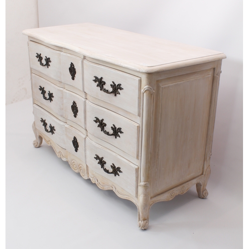 517 - A French 18th century style painted beech serpentine commode - late 20th century, the moulded top ov... 