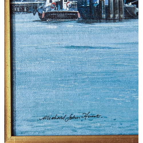 353 - **Michael John Hunt (Contemp.)
 Anchorage off Tower Bridge, London
 oil on canvas, signed
 20 x 30 i... 