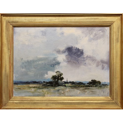 374 - **Modern British School, in the style of Edward Seago
 'The Spire, Holbrook'
 oil on board, indistin... 