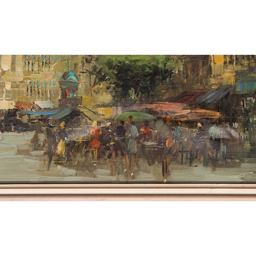 331 - Modern Continental School
 Busy market day in a Northern European town
 oil on canvas, indistinctly ... 