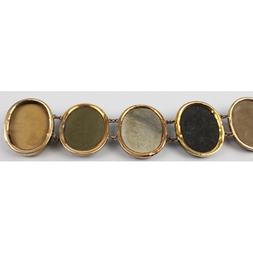 215 - A 19th century Grand Tour vari-colour lava cameo bracelet - the six oval cameos depicting classical ... 