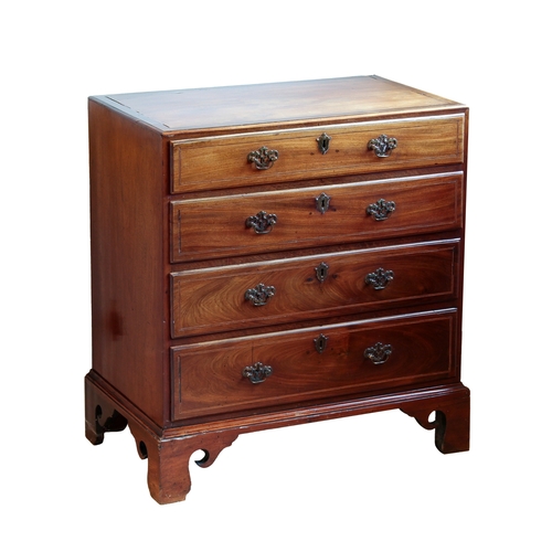 377 - A George III mahogany and fruitwood straight front chest of drawers - of small proportions, the cros... 