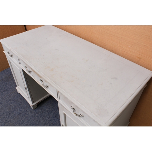 378 - A grey-painted double pedestal desk: first half 20th century, the moulded top over three frieze draw... 