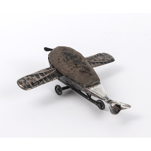 106 - A George V silver novelty pin cushion in the form of an early aeroplane - S. Blanckensee & Sons Ltd.... 