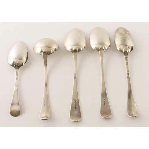 111 - A small group of 19th century silver fiddle pattern flatware:
 a set of five William IV dessert spoo... 