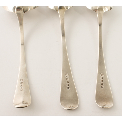 111 - A small group of 19th century silver fiddle pattern flatware:
 a set of five William IV dessert spoo... 