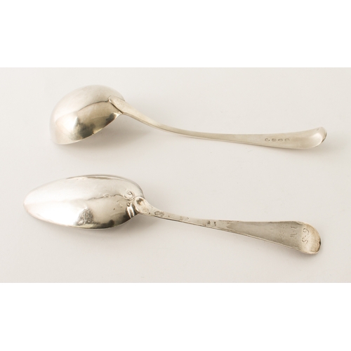 111 - A small group of 19th century silver fiddle pattern flatware:
 a set of five William IV dessert spoo... 