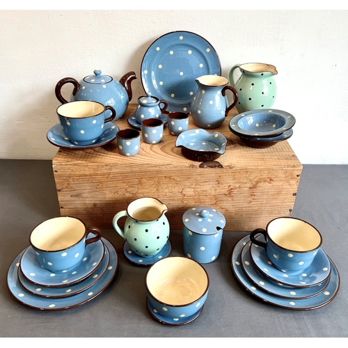 13 - A small collection of Babbacombe Pottery Torquay tea ware - mid-20th century, in cream and blue spot... 