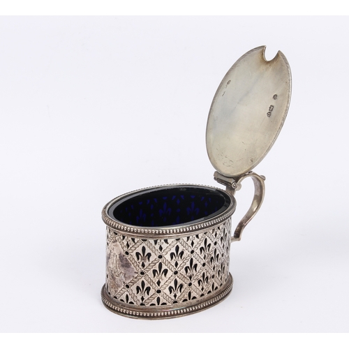 151 - A Victorian silver mustard pot - Walter & John Barnard, London 1879, oval form with joined scroll ha... 