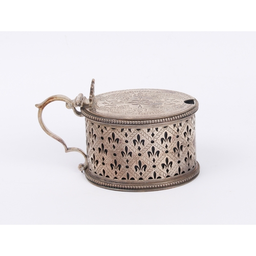 151 - A Victorian silver mustard pot - Walter & John Barnard, London 1879, oval form with joined scroll ha... 