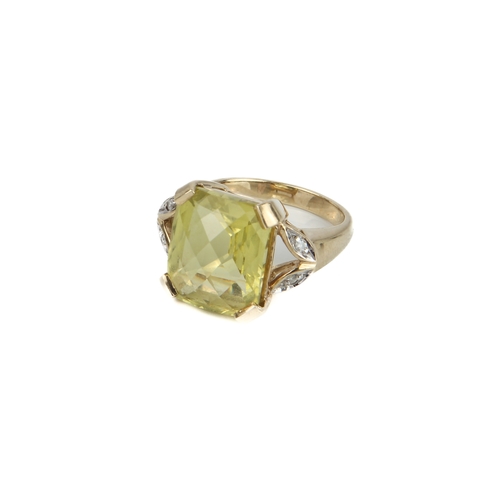 167 - A 9ct yellow gold, lemon citrine and diamond ring - hallmarked Birmingham 2006, the large, rectangul... 