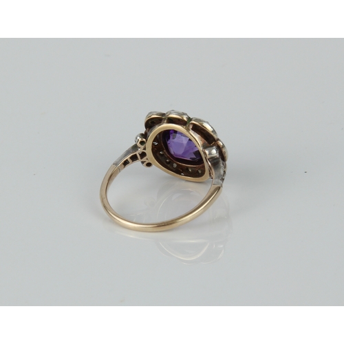 172 - A mid-century 14ct gold, silver, amethyst and diamond cluster ring - unmarked, tests as 14ct and sil... 