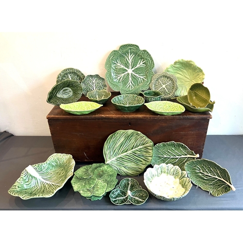 Twenty pieces of cabbage and other leaf style pottery - comprising ...