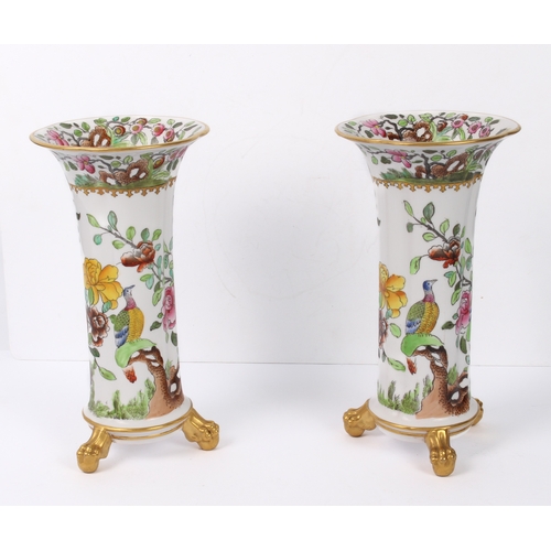 4 - A pair of Copelands Spode porcelain trumpet vases - early 20th century, dark green printed and red p... 