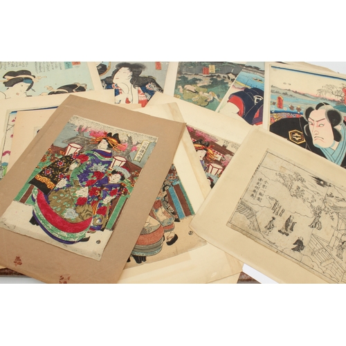 59 - A good collection of fourteen Japanese woodblock prints, 19th century - all unframed, comprising:
 -... 