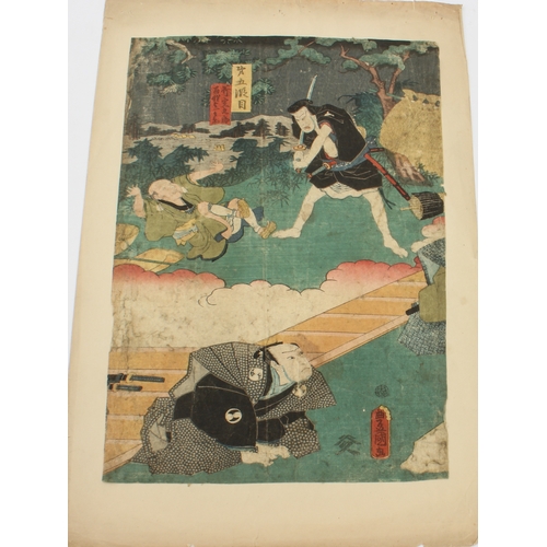 59 - A good collection of fourteen Japanese woodblock prints, 19th century - all unframed, comprising:
 -... 