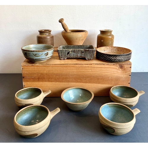 7 - Eileen Brooker (Tasmania, b.1922): a set of four studio pottery soup bowls - stoneware, impressed po... 