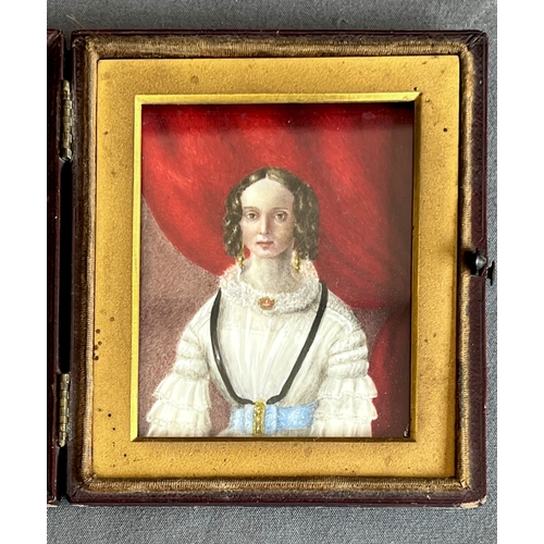 717 - English School, second half 19th century - a portrait miniature of a young lady, watercolour on ivor... 