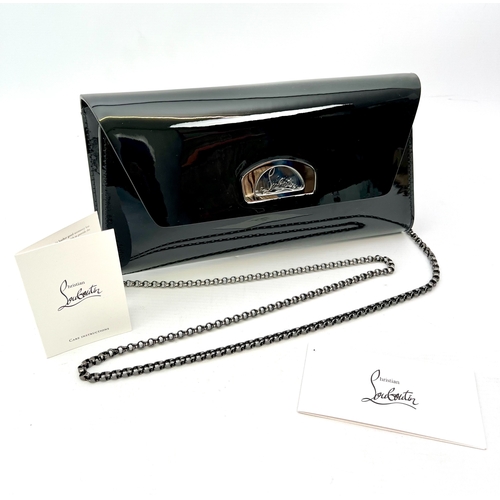 729 - Stunning Christian Louboutin Vero Dodat, black patent leather clutch bag.  

Gun metal shoulder chai... 