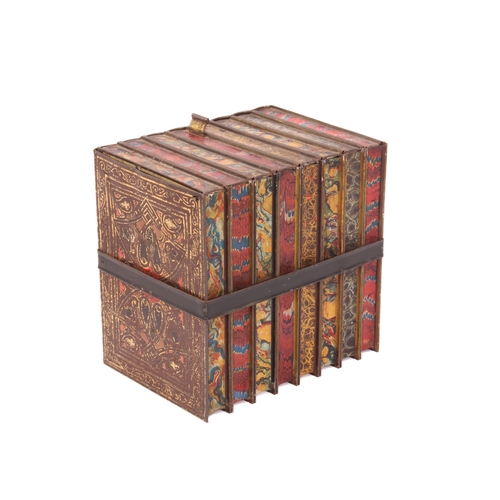 732 - A Huntley & Palmers novelty tinplate biscuit tin in the form of eight leather bound books - late 19t... 